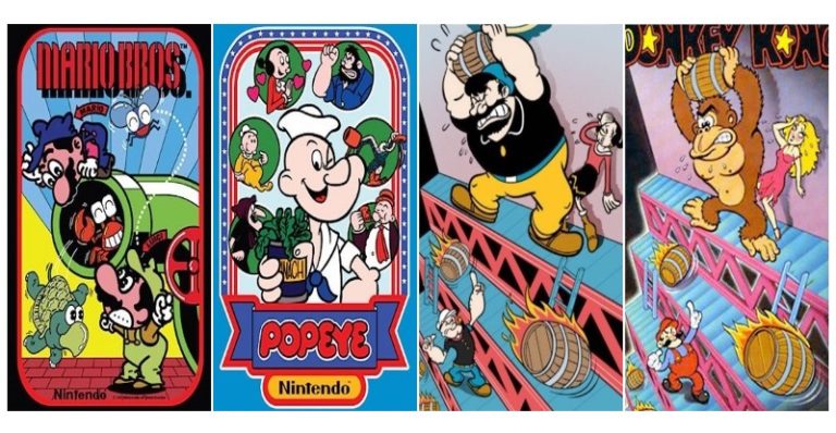 Donkey Kong outmuscles Popeye